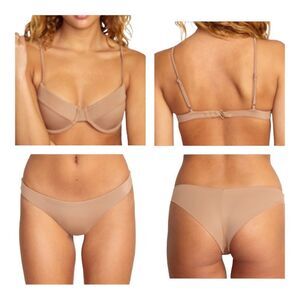 NWT RVCA Solid Underwire Top & Cheeky Low Rise Bottoms in Wood L